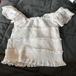 The Impeccable Pig White Eyelet Ruffle Off The Shoulder Top Blouse Size M
